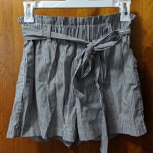 "Black/White Stripe PaperBag Shorts"